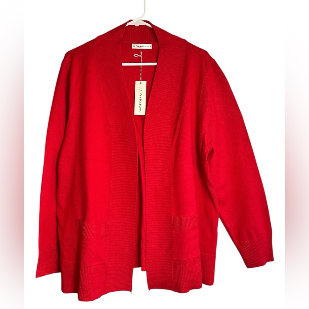 NEW! JJ Perfection Red Open Front Cardigan Sweater NWT Size 3X Plus